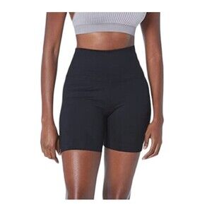 New Women High Waisted Yoga Leggings Shorts small Hide Pocket Black